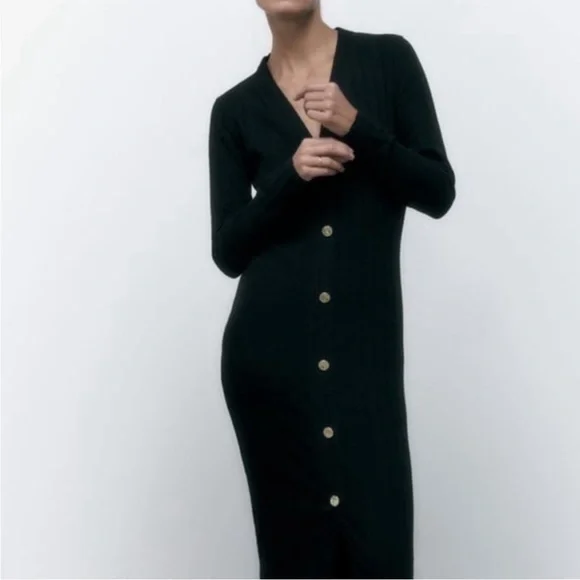 Zara | Dresses | Barely Worn Zara Black Ribbed Dress With Gold Buttons | Poshmark Zara | Dresses | Barely Worn Zara Black Ribbed Dress With Gold Buttons | Poshmark